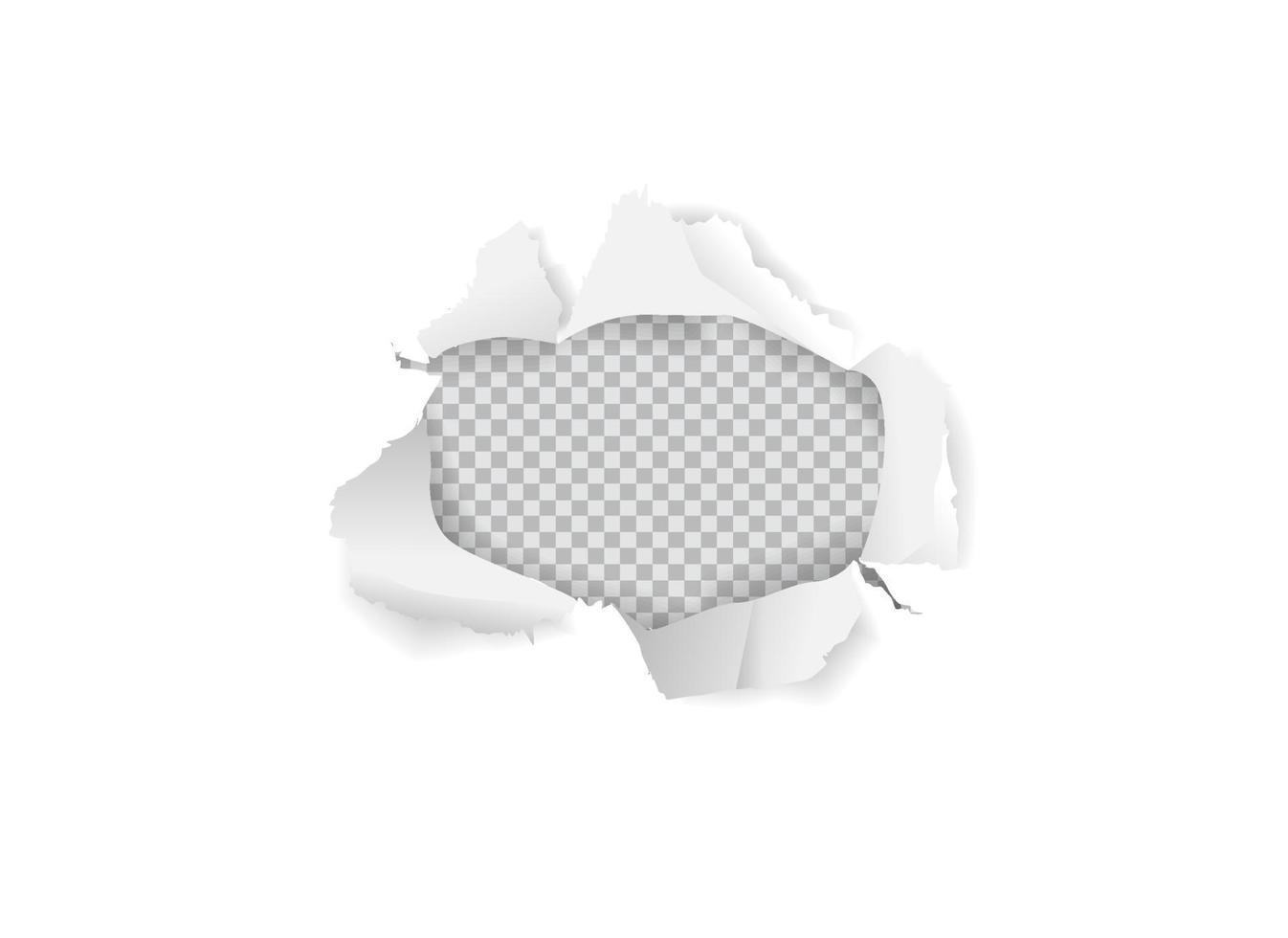 Torn paper round hole in white sheet of paper on isolated background. vector