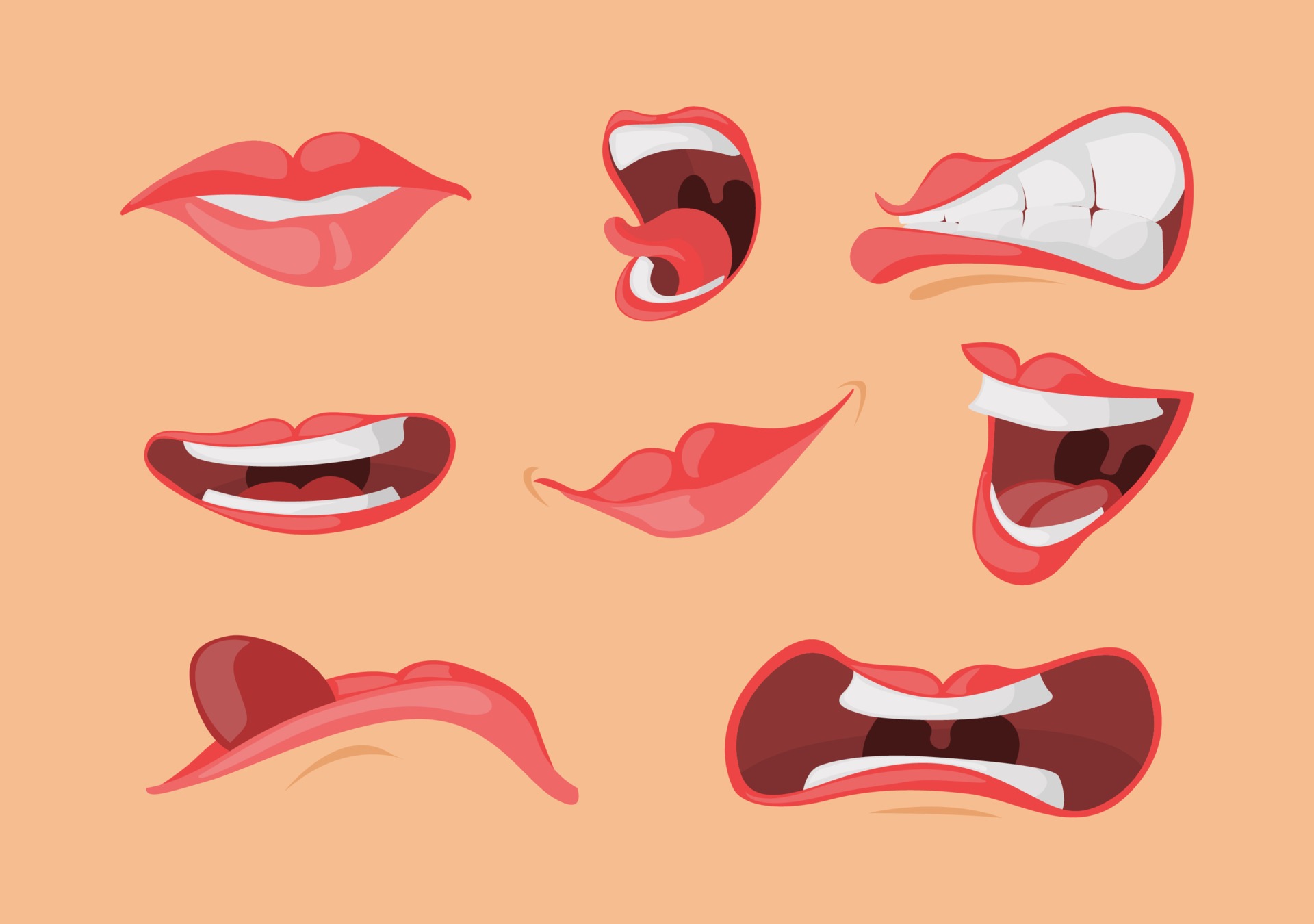 Mouth expressions facial gestures set in cartoon style. Open closed mouth, tongue, scream. 2052325 Vector Art at Vecteezy Mouth expressions facial gestures set in cartoon style. Open closed mouth, tongue, scream. 2052325 Vector Art at Vecteezy