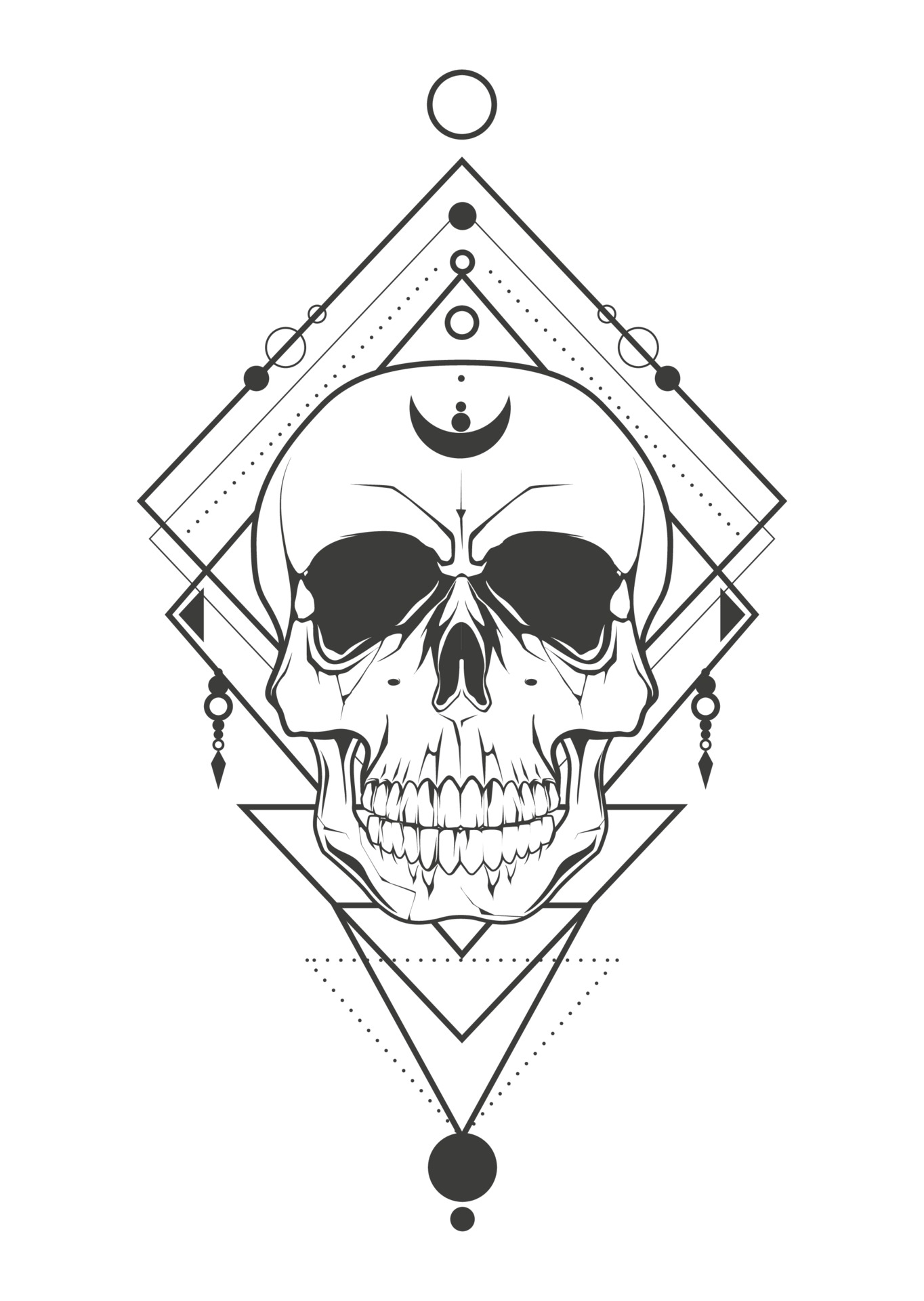 Premium Vector  Tattoo design knife and skull head line art black and white