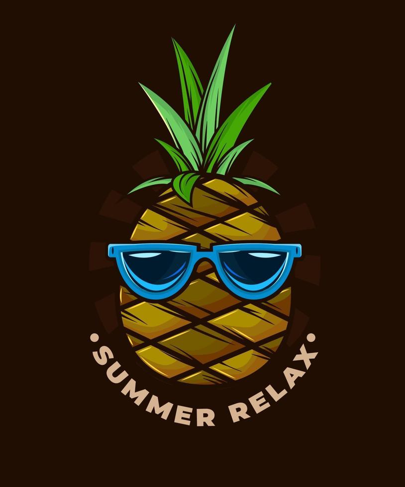 Pineapple illustration with palm trees and sunset. Summer party. Party. iIllustration for t-shirt print. Vector fashion illustration