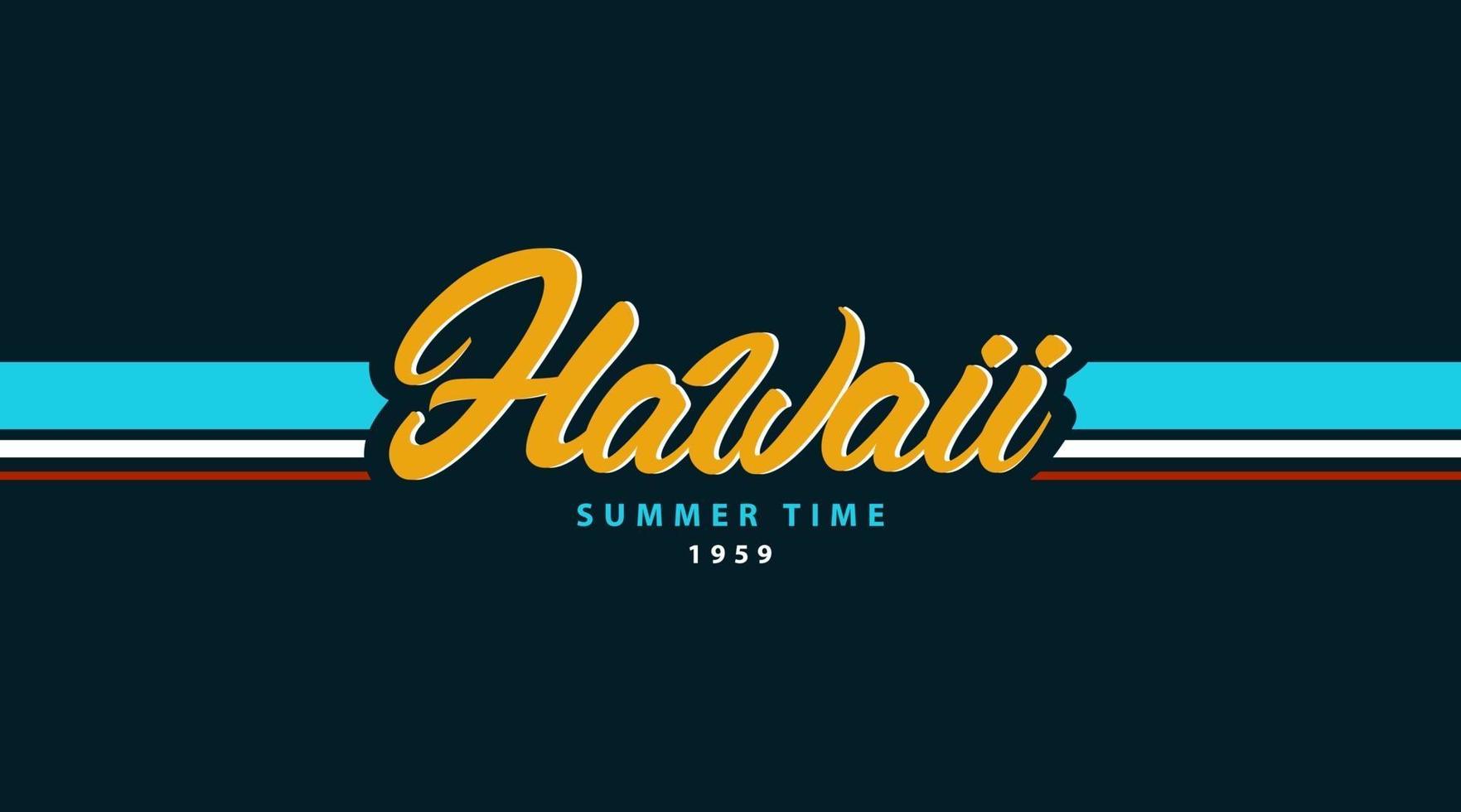 Hawaii lettering for T-shirt print. Vector illustration on the theme of surfing.