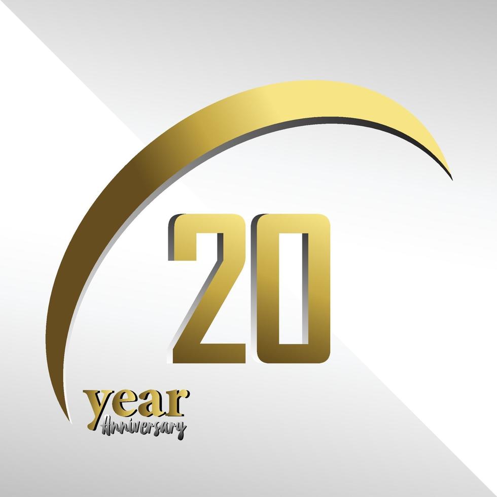 20 años aniversario logo vector plantilla diseño ilustración oro y blanco