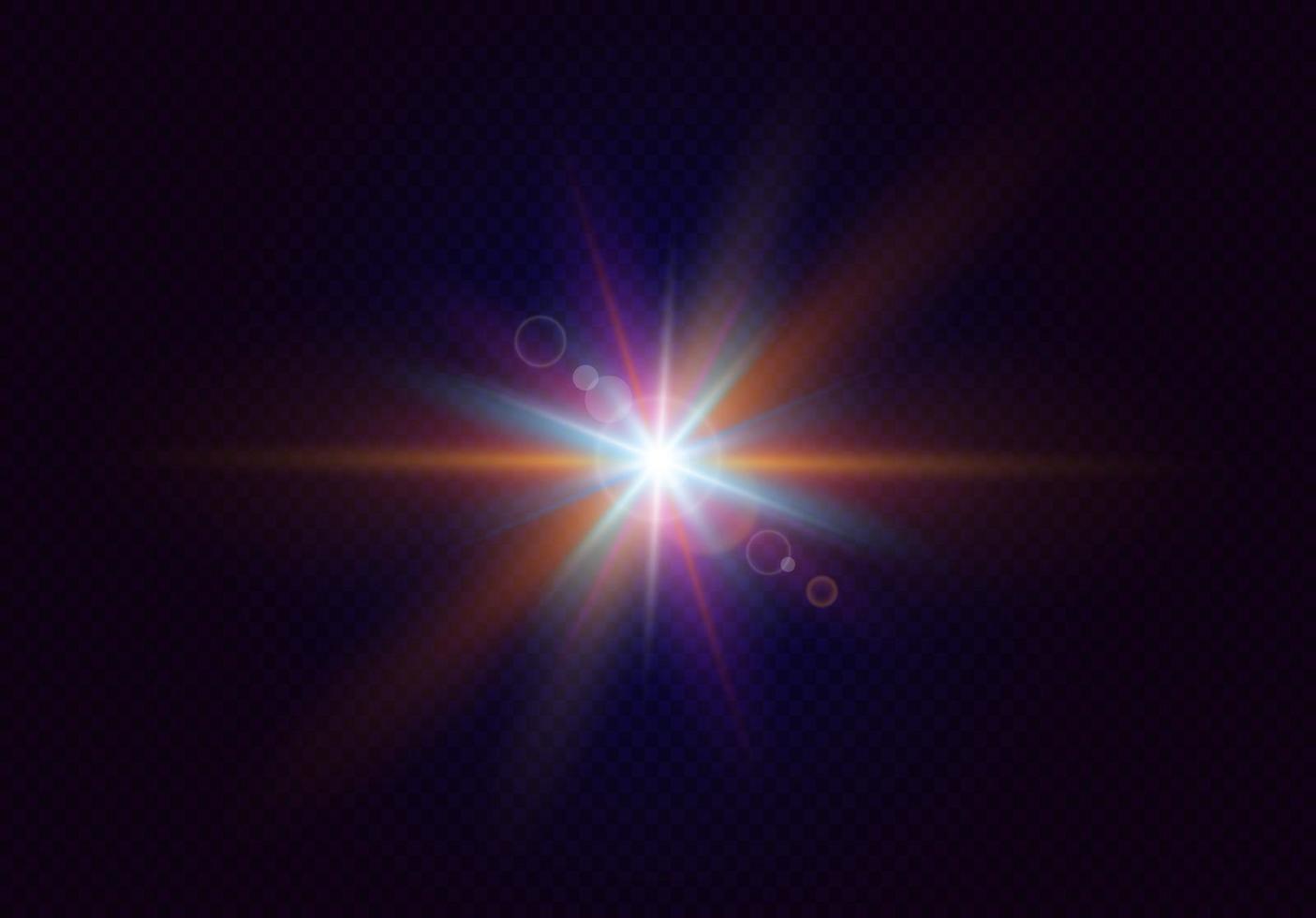 Flash with colorful twinkle effect. Realistic light with rays. Vector illustration.