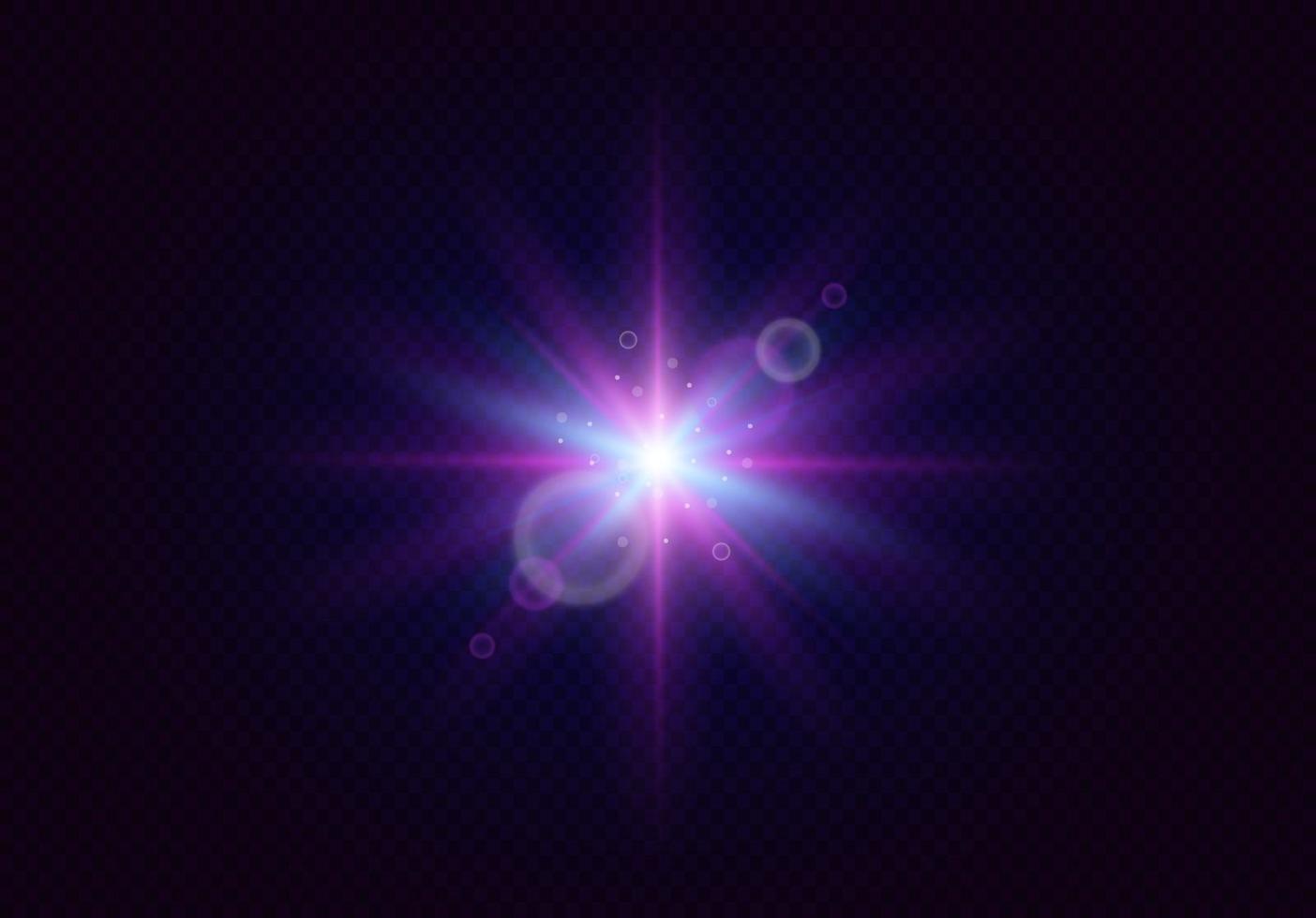 Glowing lens flares. Flash with colorful twinkle effect. Realistic light with rays. Vector illustration.