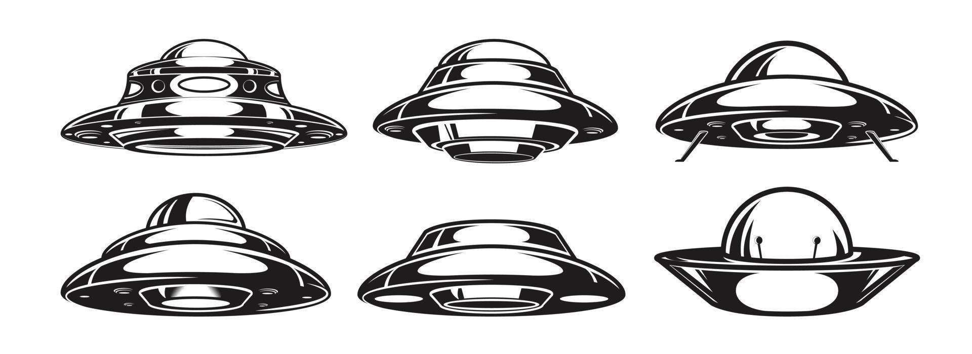 Aliens spacecraft set. Ufo spaceship collection. Vector illustration