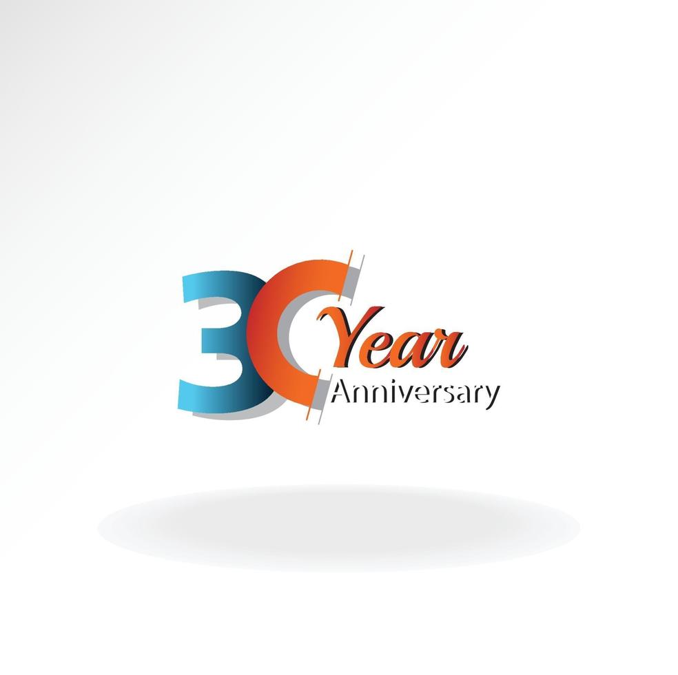30 años aniversario logo vector plantilla diseño ilustración azul y blanco