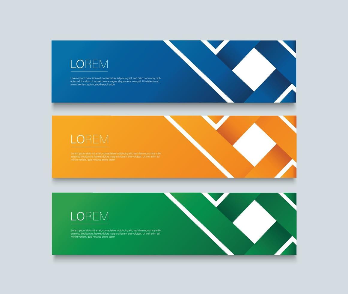 Set of modern colorful banner template. Blue, Orange and Green Banner design vector