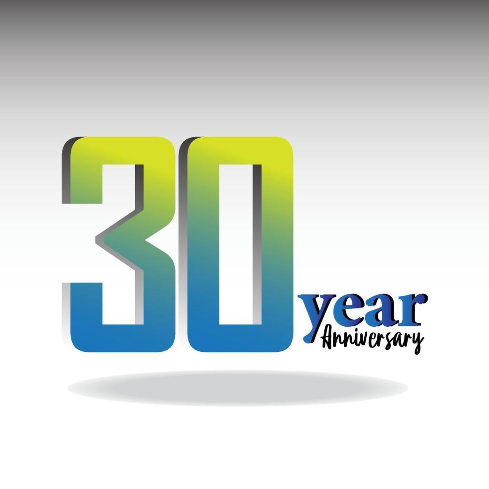 30 años aniversario logo vector plantilla diseño ilustración azul y blanco