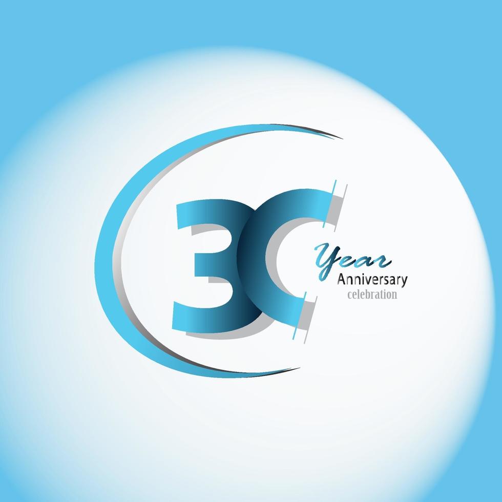 30 años aniversario logo vector plantilla diseño ilustración azul y blanco