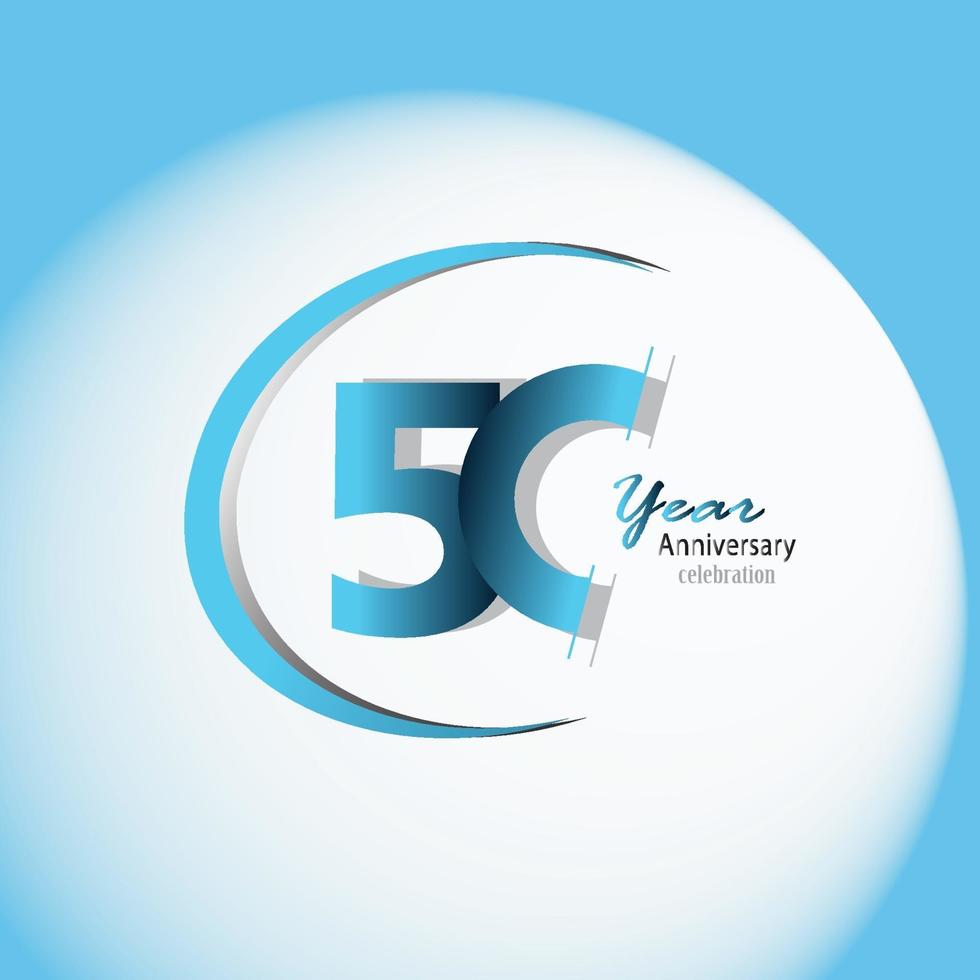 50 años aniversario logo vector plantilla diseño ilustración azul y blanco