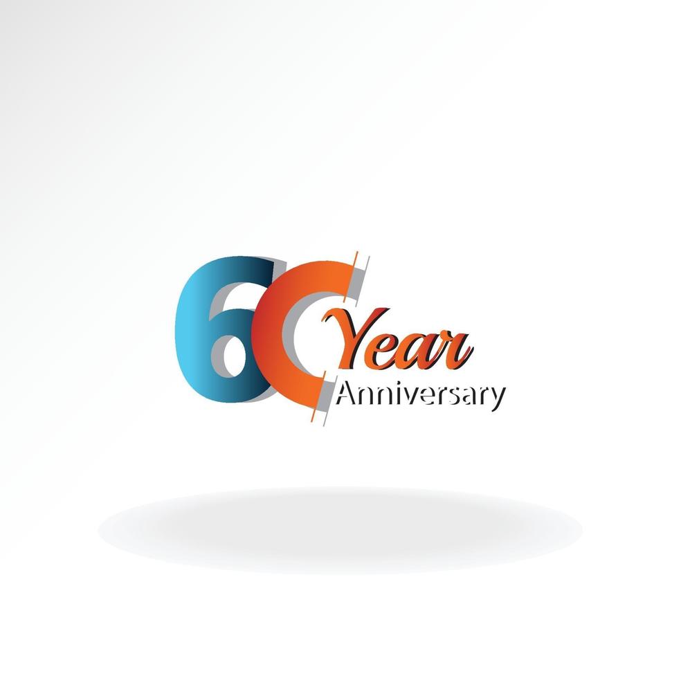 60 años aniversario logo vector plantilla diseño ilustración azul y blanco