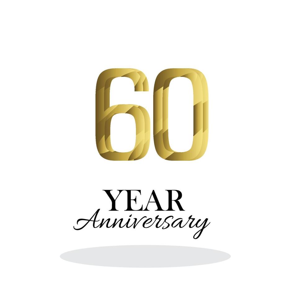 60 años aniversario logo vector plantilla diseño ilustración oro y blanco