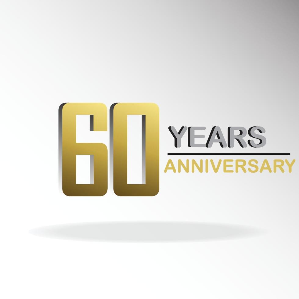 60 años aniversario logo vector plantilla diseño ilustración oro y blanco