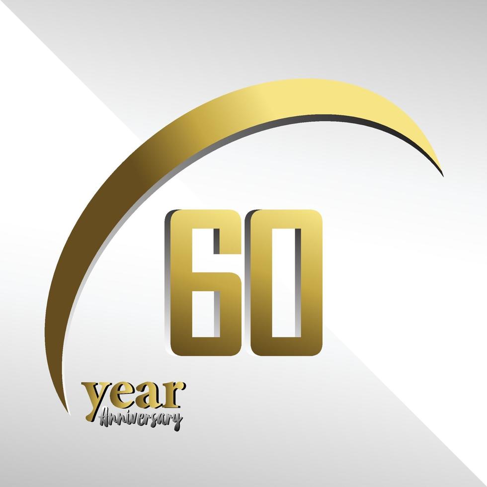 60 años aniversario logo vector plantilla diseño ilustración oro y blanco