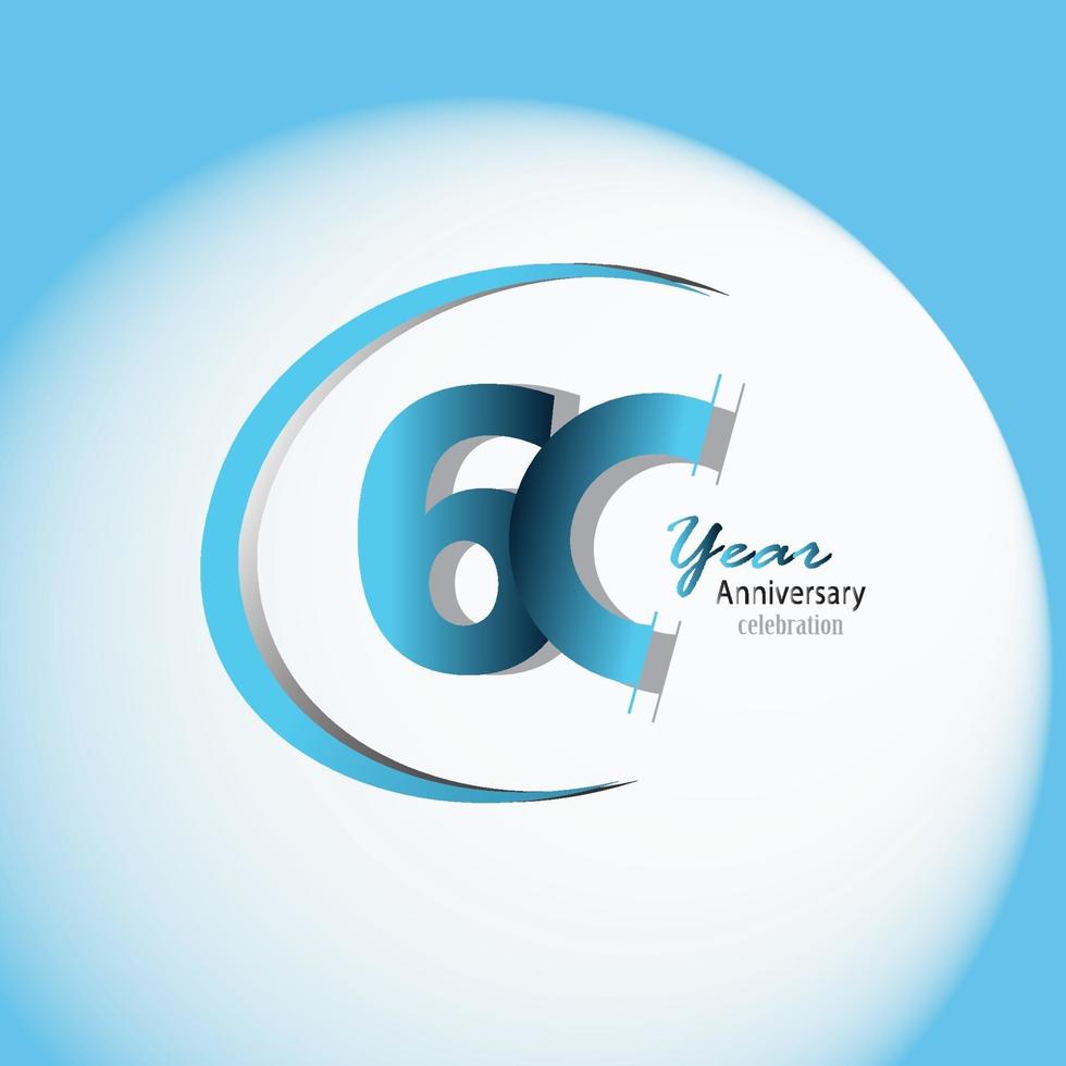 60 años aniversario logo vector plantilla diseño ilustración azul y blanco