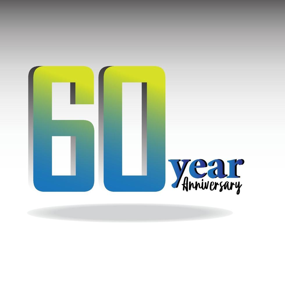 60 años aniversario logo vector plantilla diseño ilustración azul y blanco