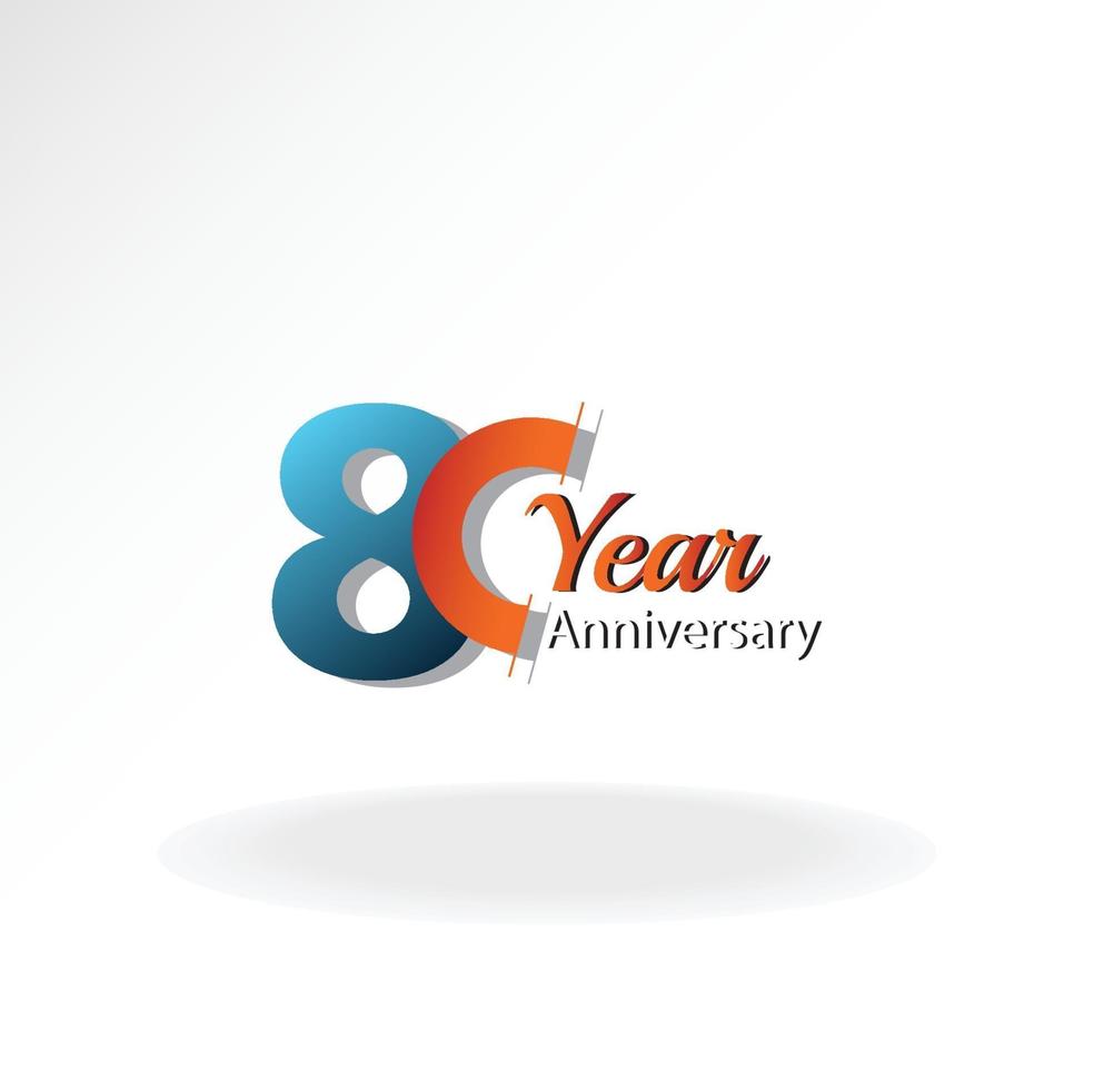 80 años aniversario logo vector plantilla diseño ilustración azul y blanco