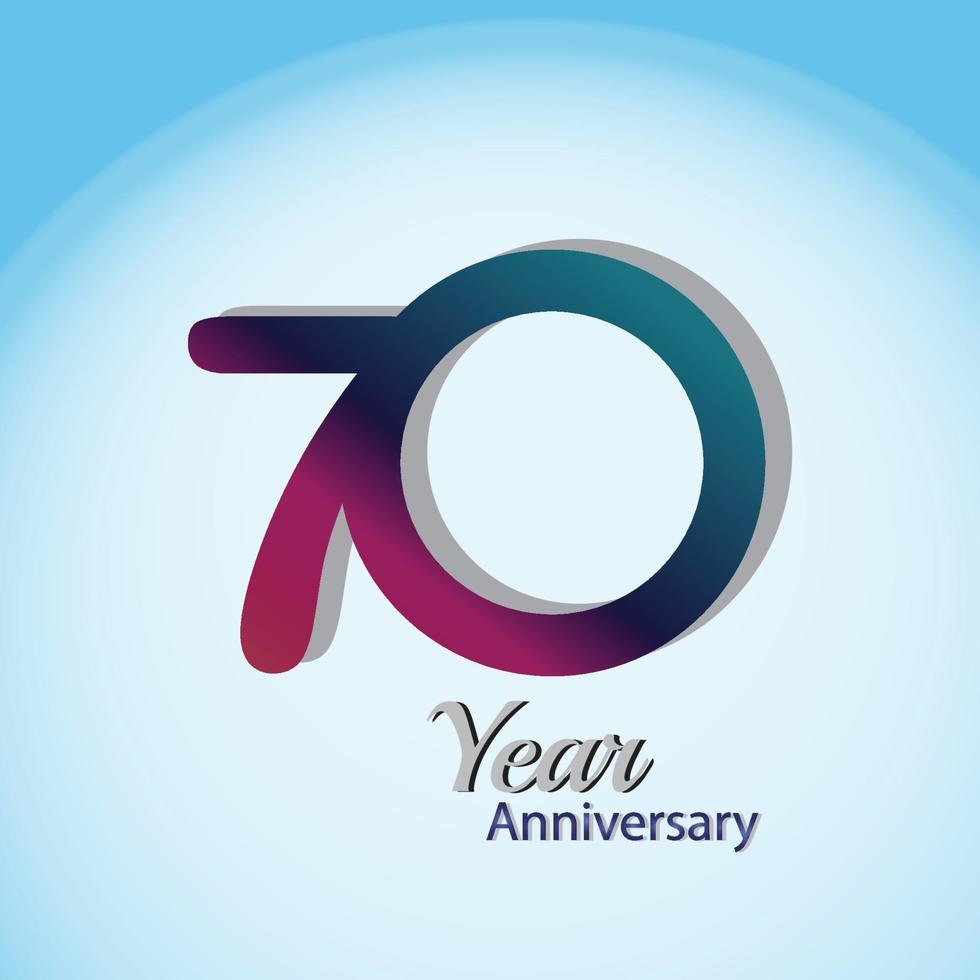 70 Year Anniversary Logo Vector Template Design Illustration blue and white