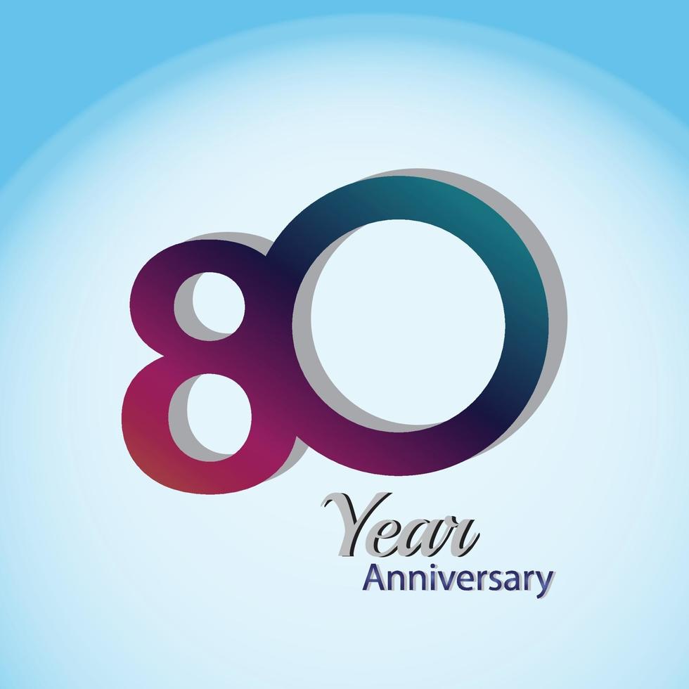 80 años aniversario logo vector plantilla diseño ilustración azul y blanco