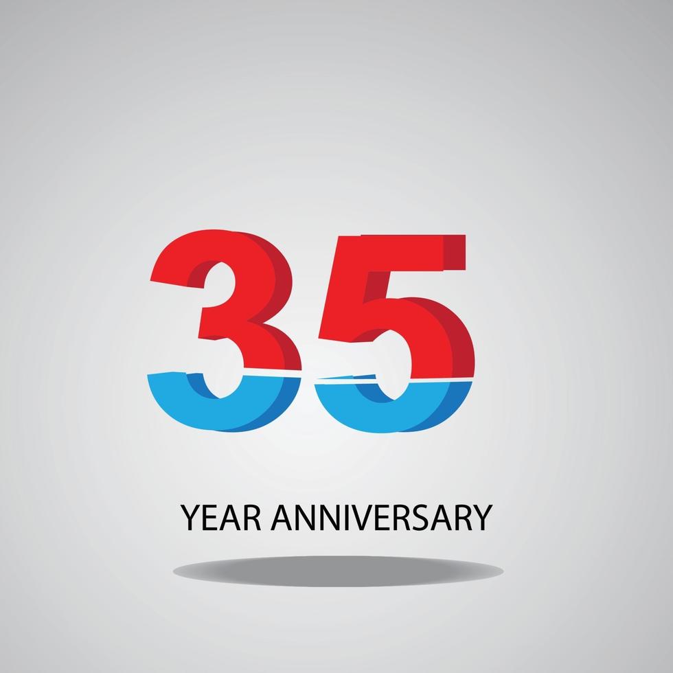 año aniversario logo vector plantilla diseño ilustración rojo azul y blanco