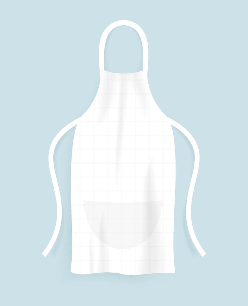 White kitchen apron with pocket. Isolated uniform for cooking or bbq. Vector 3d Realistic illustration.