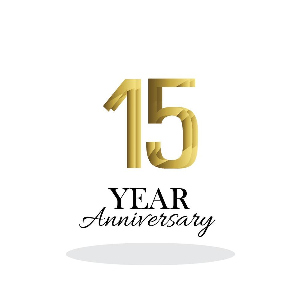 15 Year Anniversary Logo Vector Template Design Illustration gold and white