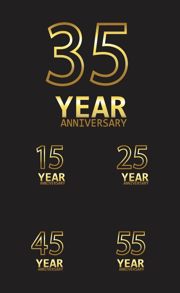 Establecer año aniversario logo vector plantilla diseño ilustración oro elegante