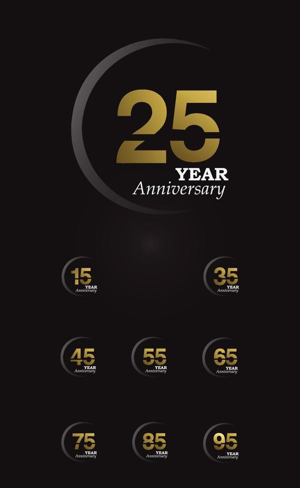 Establecer año aniversario logo vector plantilla diseño ilustración oro elegante