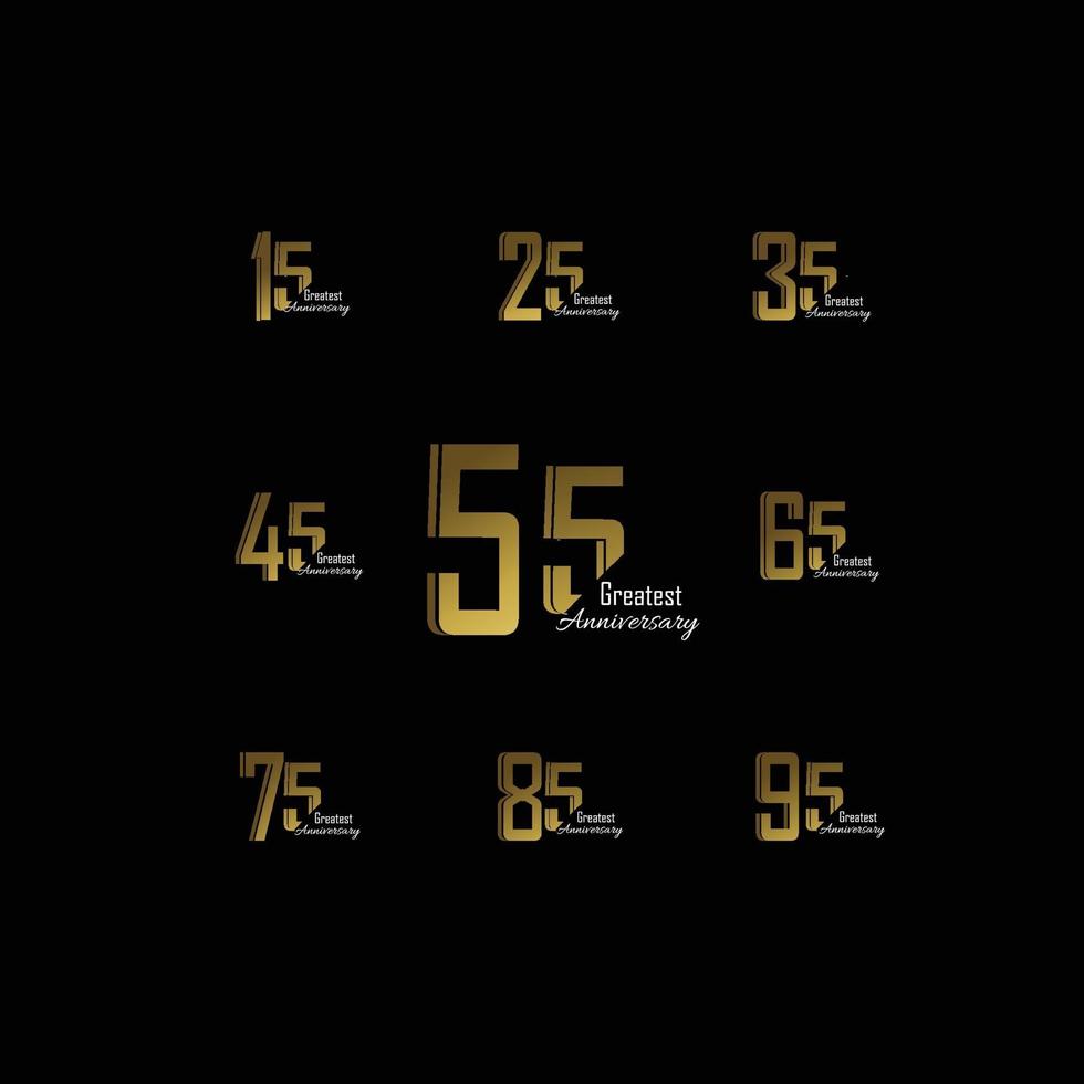 Establecer año aniversario logo vector plantilla diseño ilustración oro elegante
