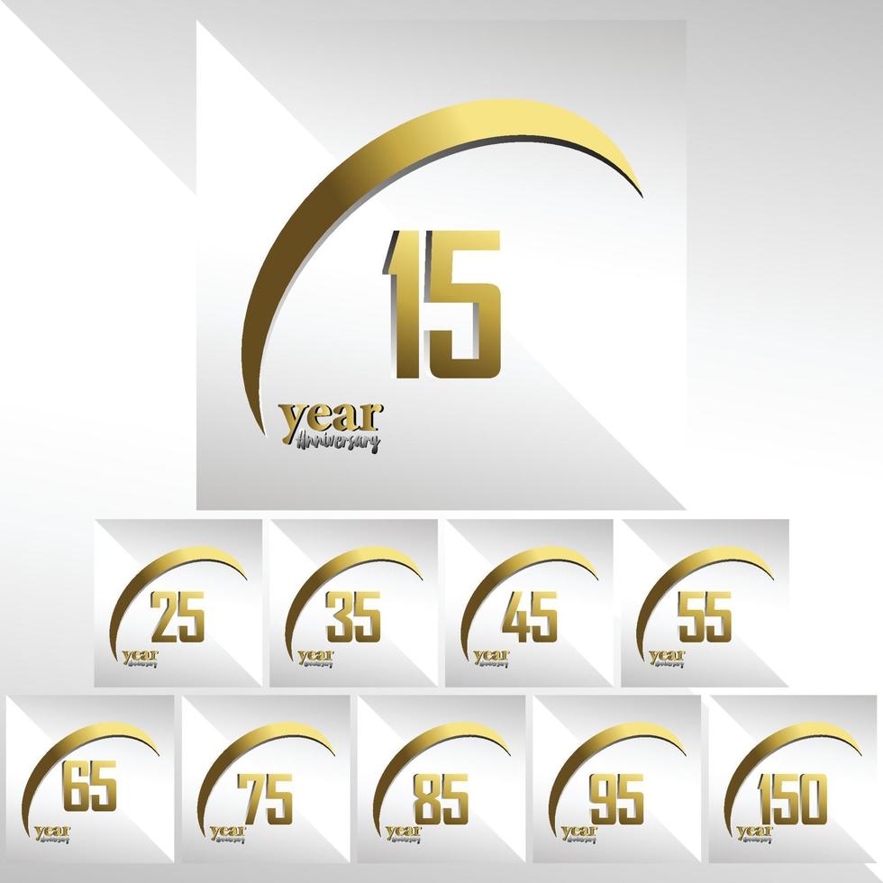 Establecer año aniversario logo vector plantilla diseño ilustración oro elegante