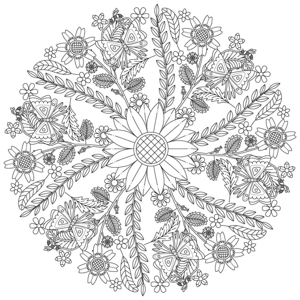 Circular Floral Pattern In Form Of Mandala, Decorative Ornament In Oriental Style, Ornamental Mandala Design Background With Vines Birds And Butterflies Free Vectornd butterflies Free Vector