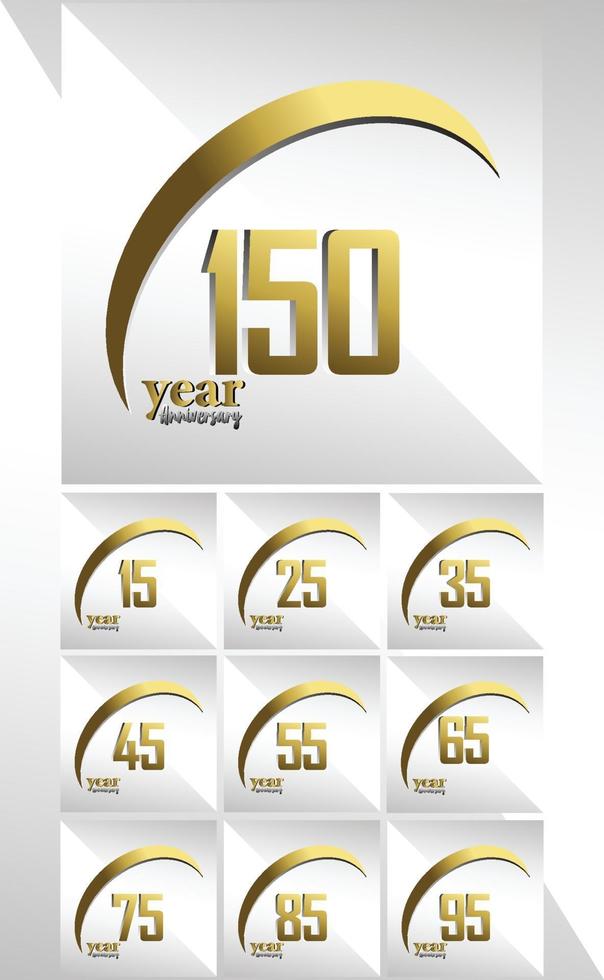 Establecer año aniversario logo vector plantilla diseño ilustración oro elegante