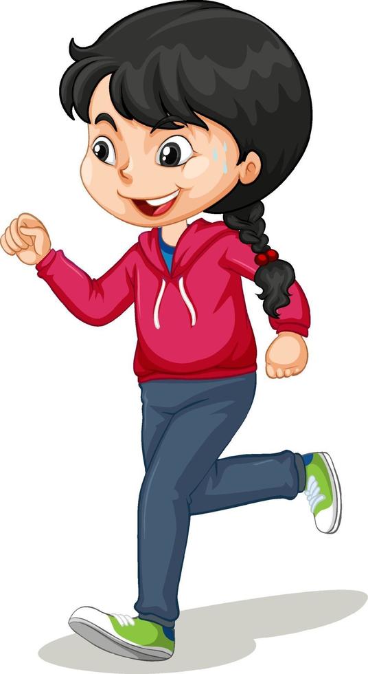 Cute girl doing running exercise cartoon character isolated vector