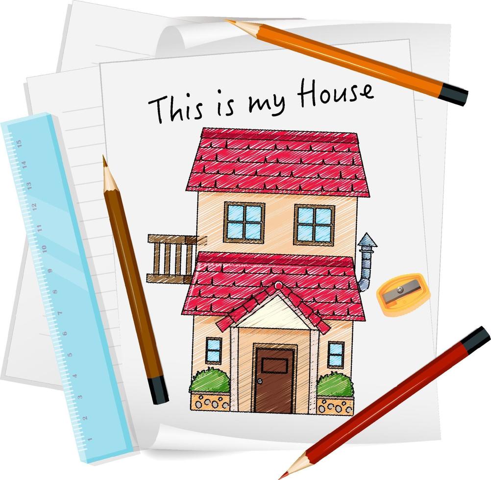 Sketch little house on paper isolated vector