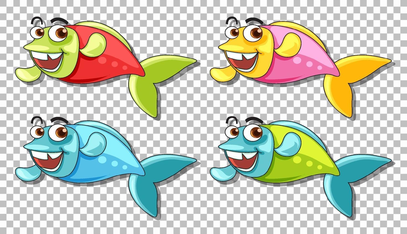 Set of many fishes cartoon character vector