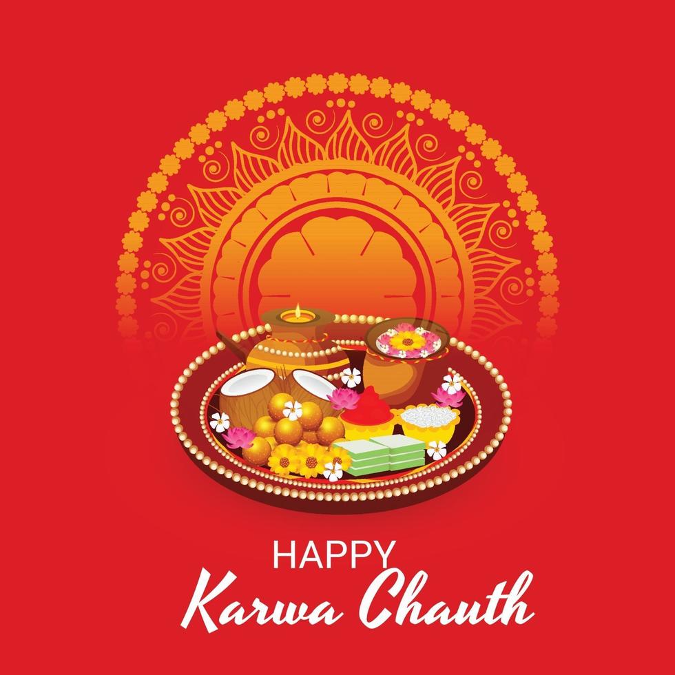 Ilustración vectorial de un fondo para la celebración del festival indio de karwa chauth. vector