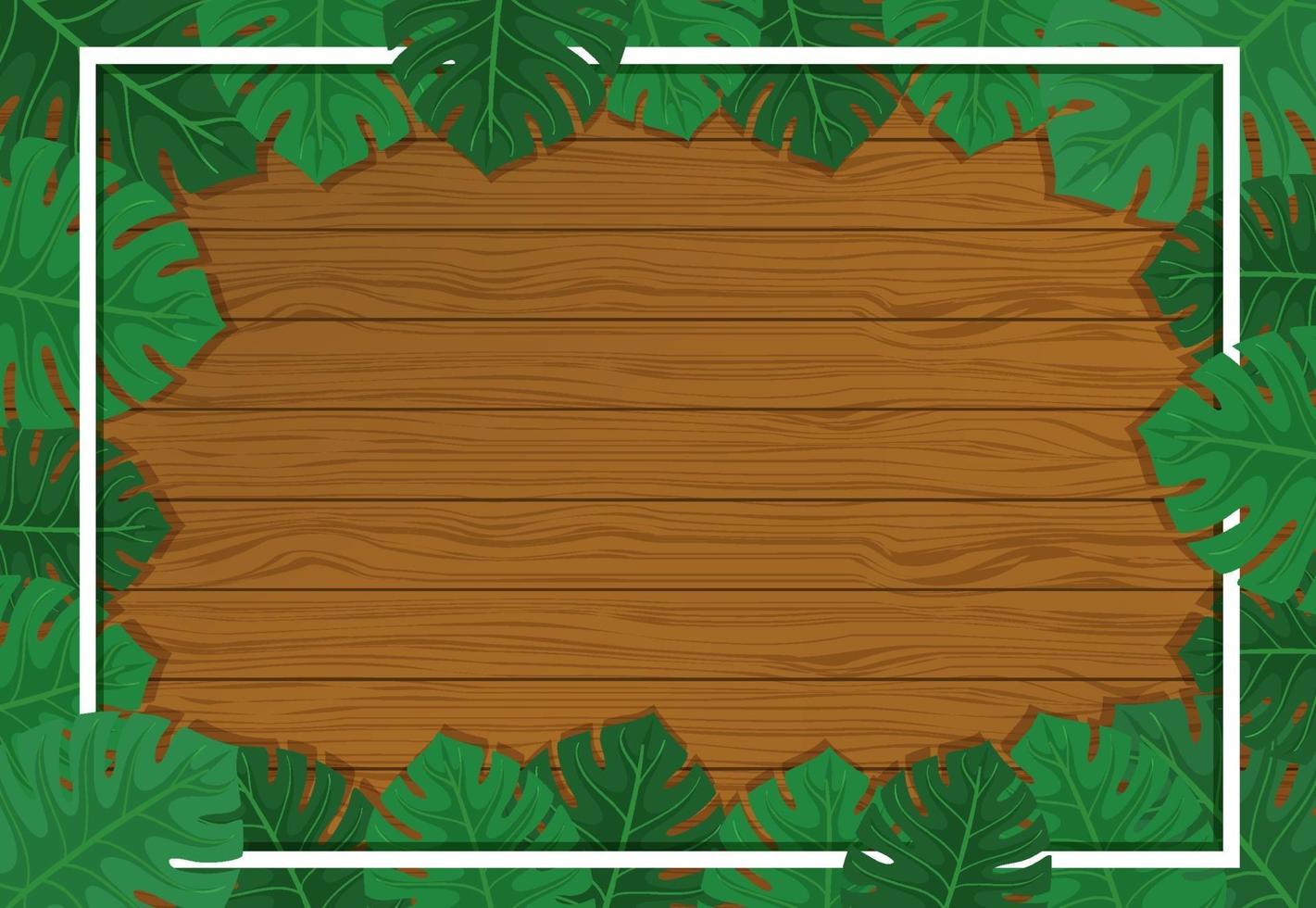 Empty wooden background with monstera leaves elements vector