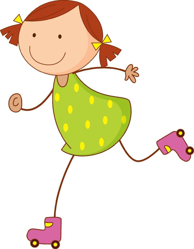 A doodle kid playing roller skates cartoon character isolated vector