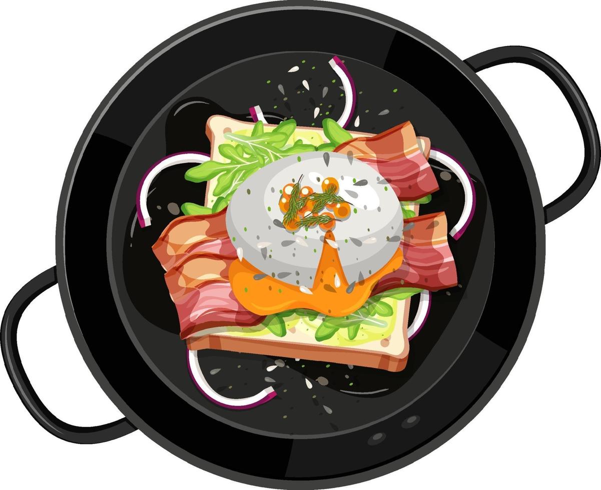 Top view of breakfast set in the pan isolated vector