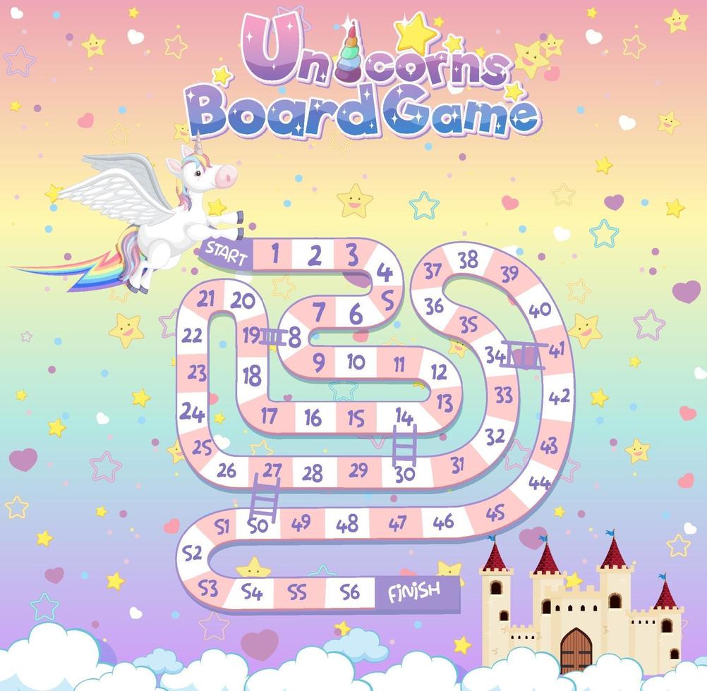 Board Game for kids in unicorn pastel color style template vector