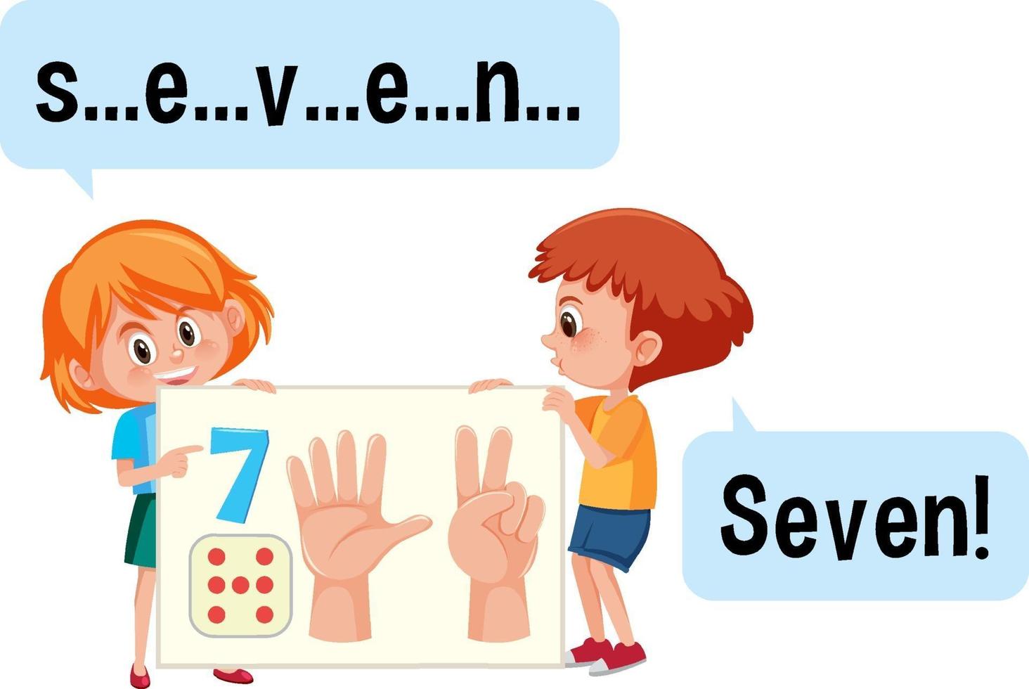 Cartoon character of two kids spelling the number seven vector