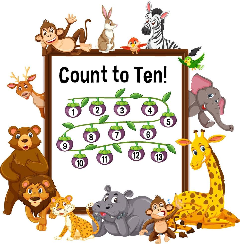 Count to ten board with wild animals vector