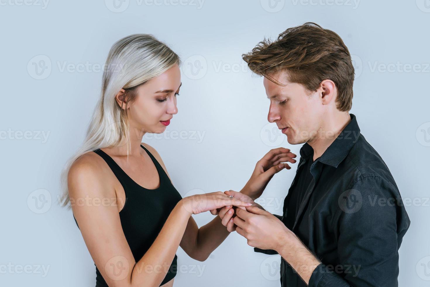 Happy portrait of couple during surprise marriage photo