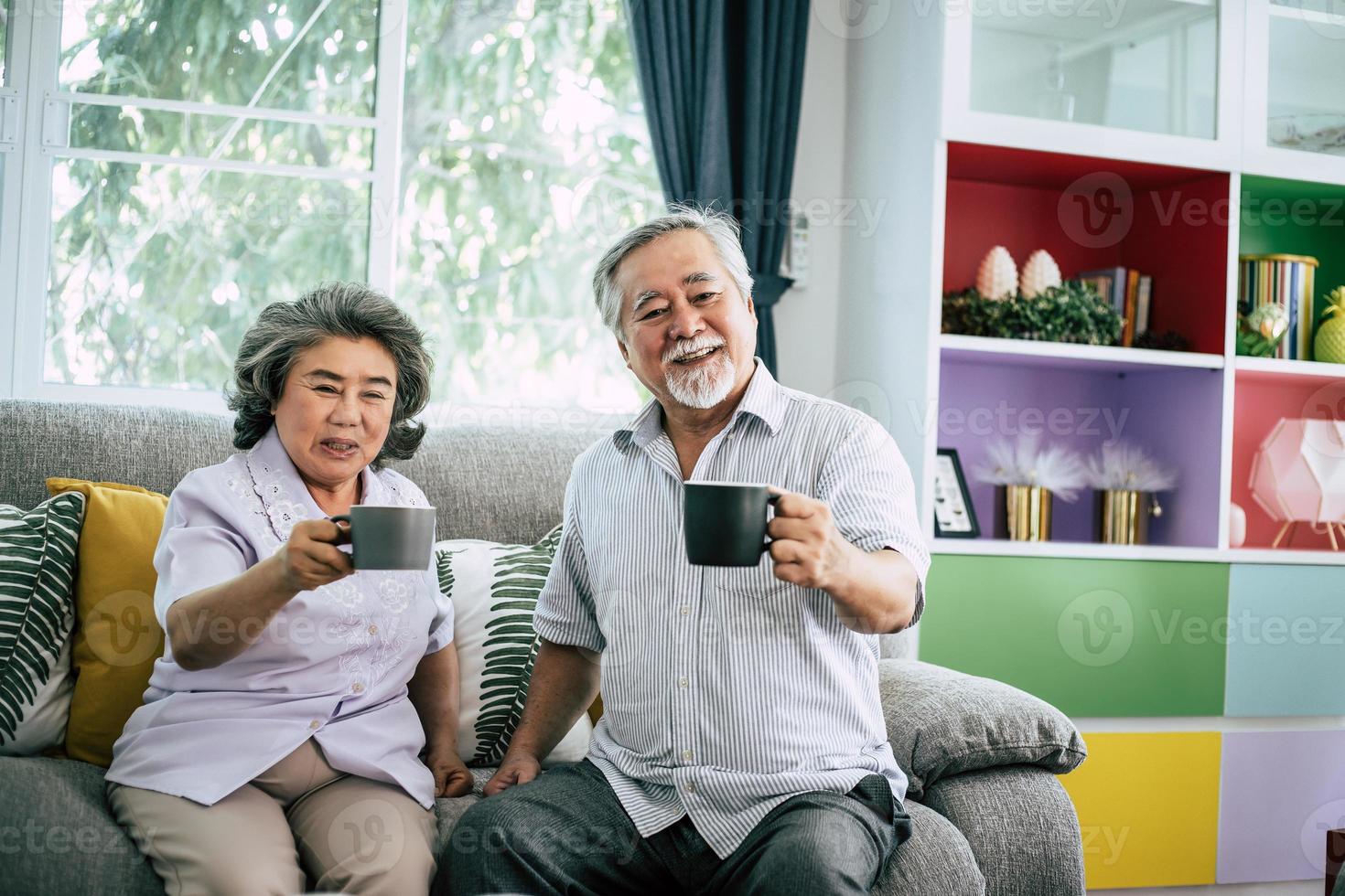 Senior couple together in their living room photo