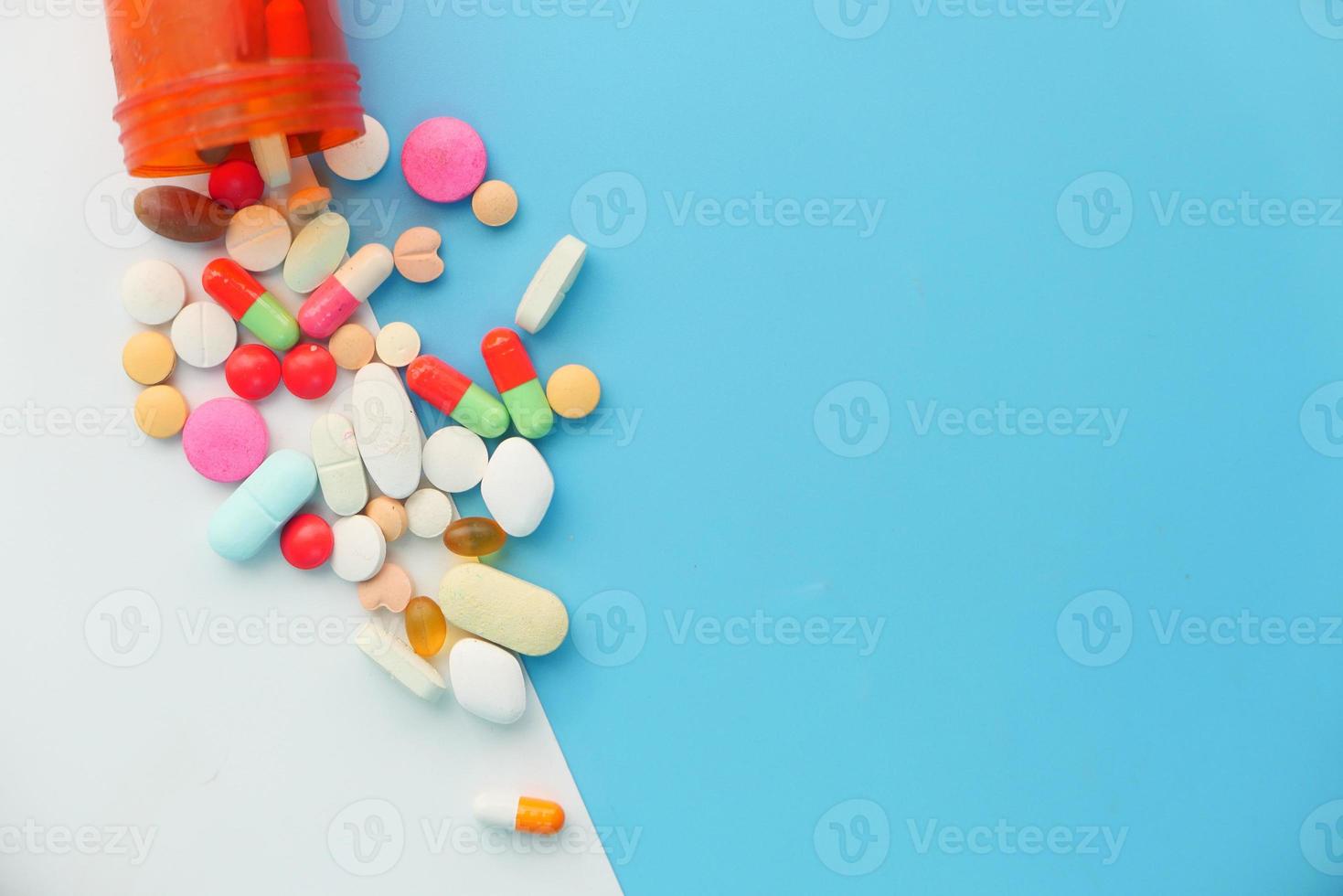 Close up of many colorful pills photo