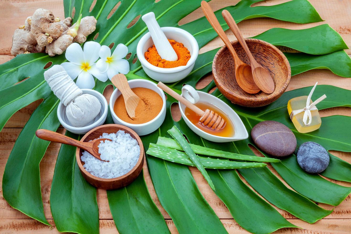 Herbal spa treatment on a leaf photo