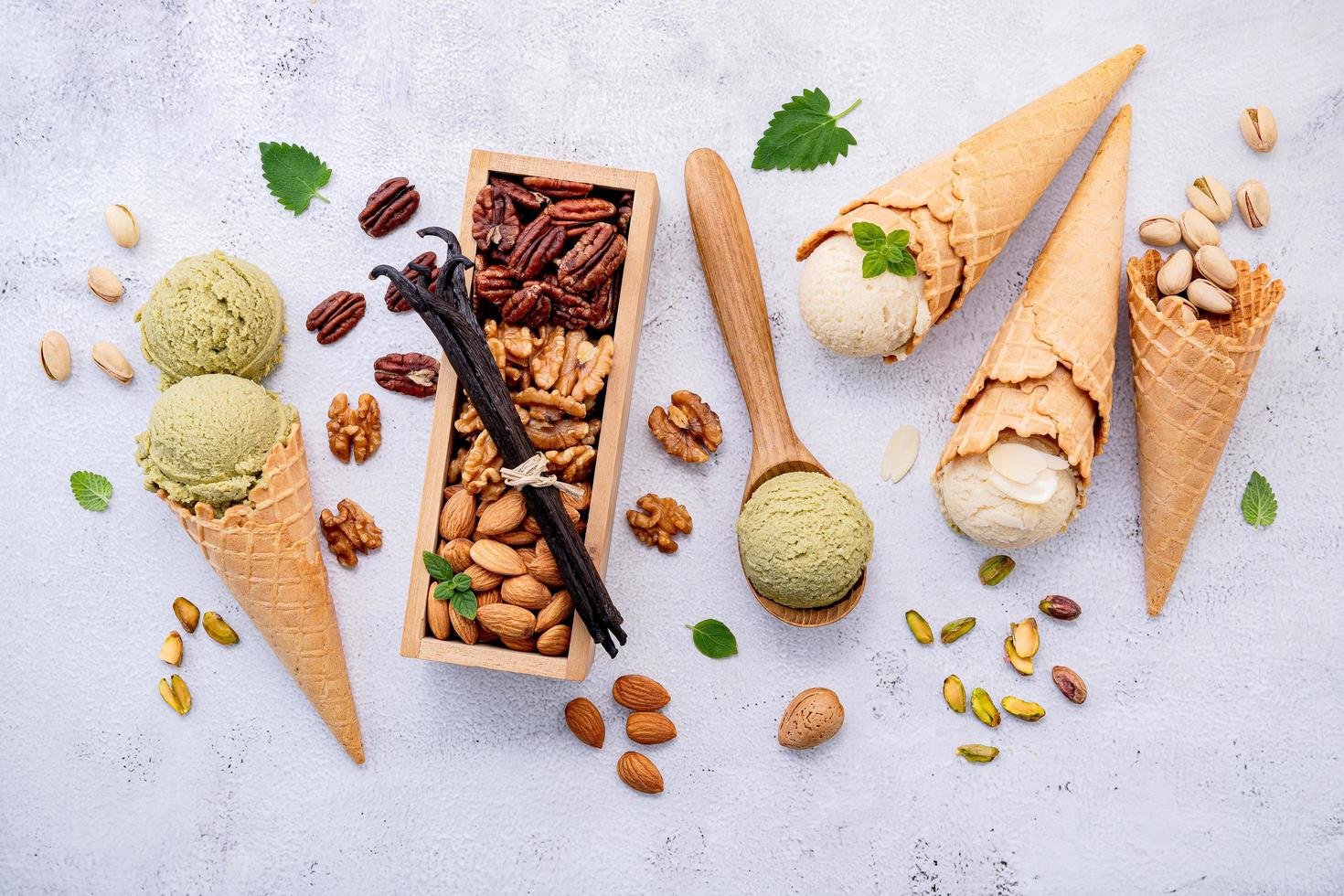 Ice cream and nuts photo