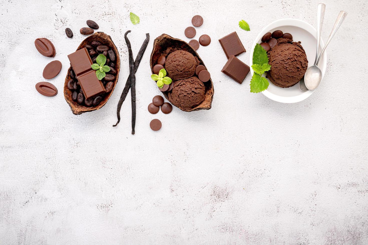 Bowls of chocolate ice cream photo