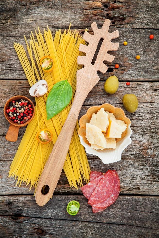 Italian ingredients on wood photo