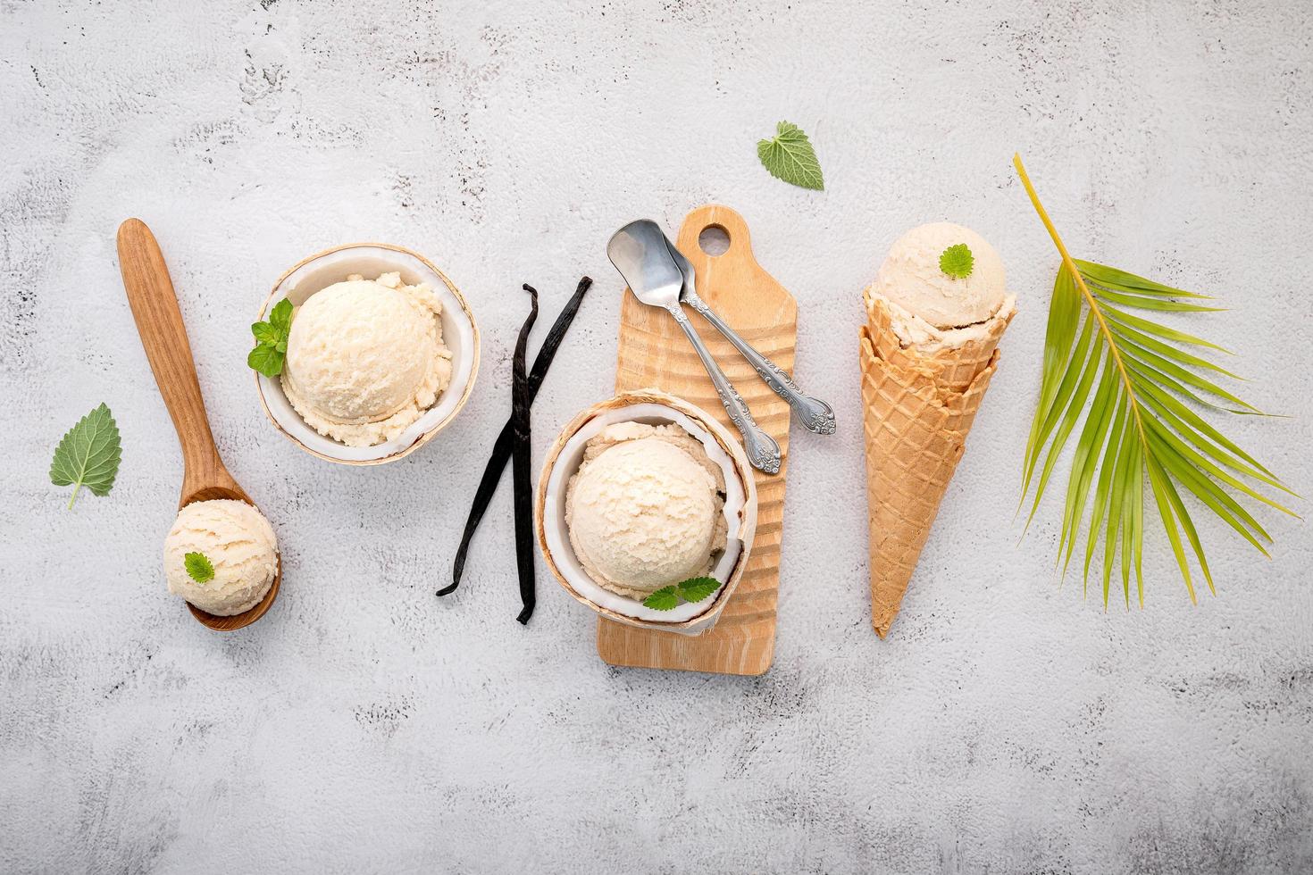 Vanilla bean ice cream on a gray background photo